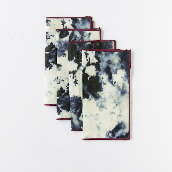 Hand-Painted Grey Marble Linen Napkins, Set of 4, detail view