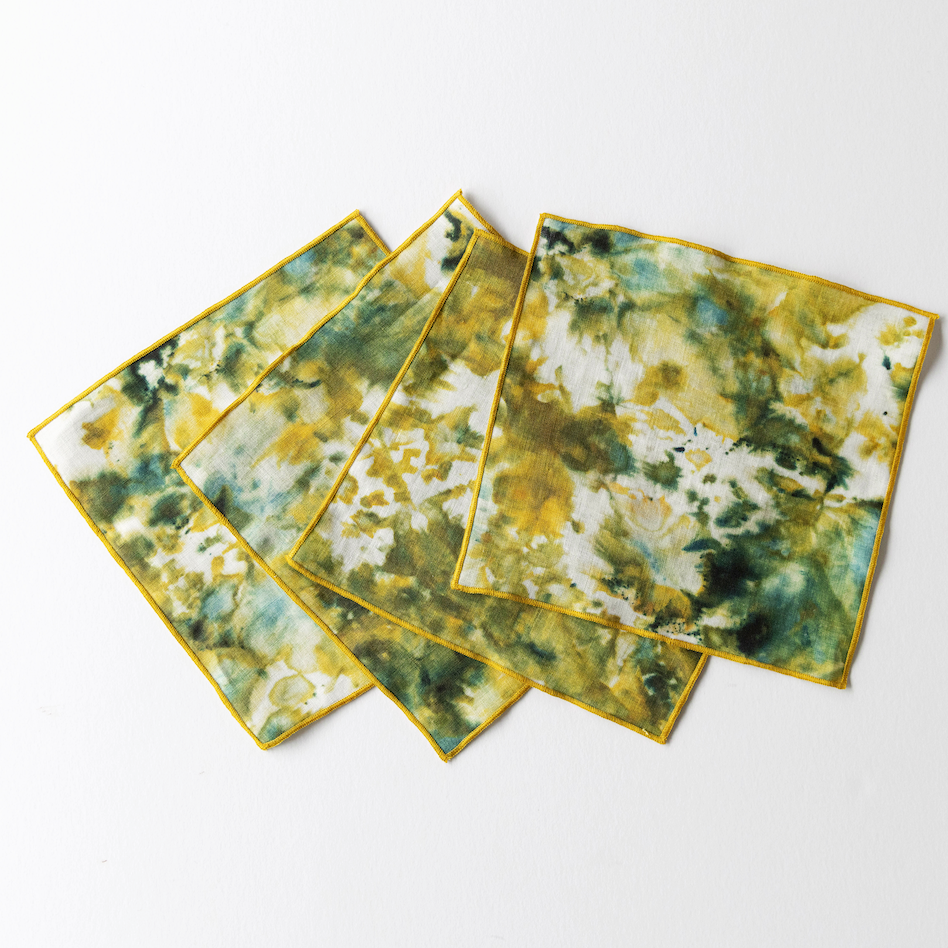 Hand-Painted Green Marble Linen Napkins, Set of 4