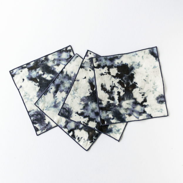 Hand-Painted Grey Marble Linen Napkins, Set of 4