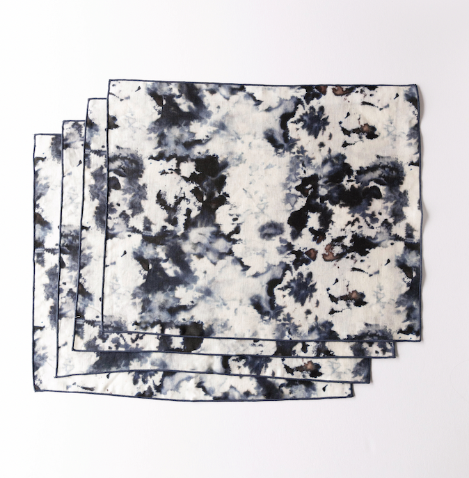 Hand-Painted Grey Marble Linen Placemat, detail view
