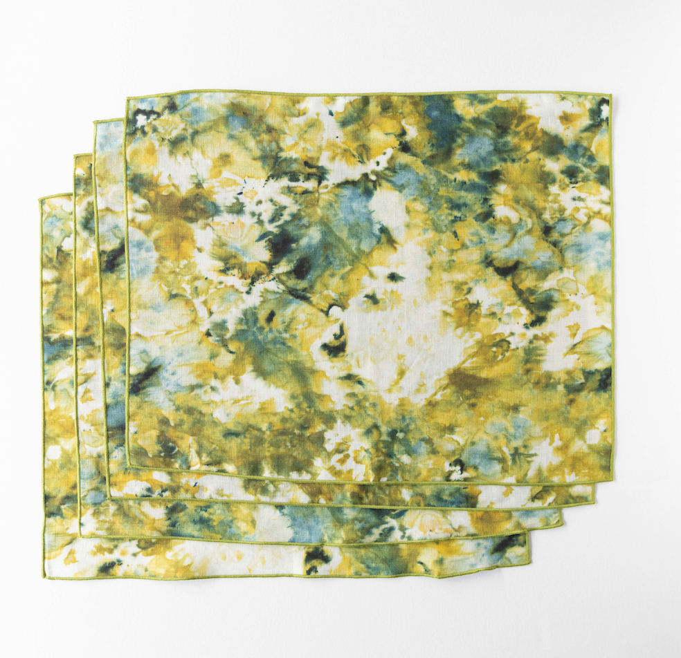 Hand-Painted Green Marble Linen Placemat, detail view