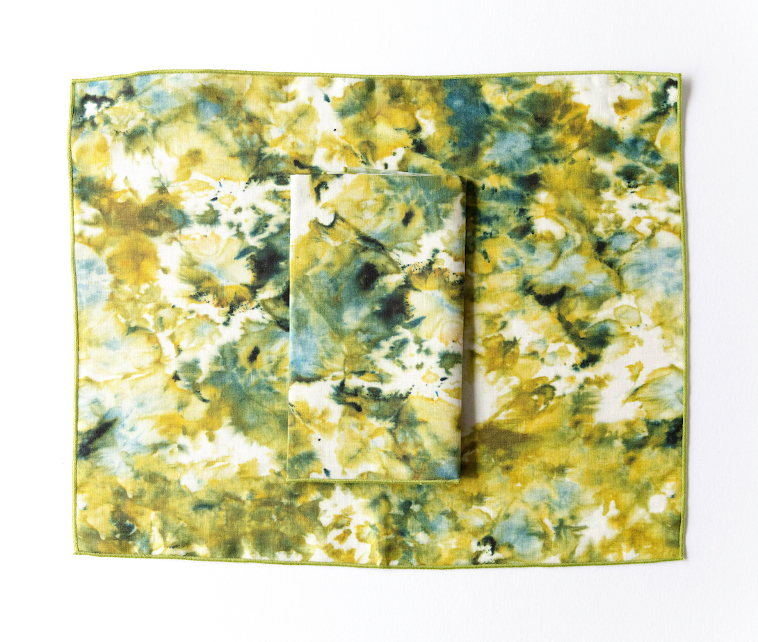 Hand-Painted Green Marble Linen Placemat, another angle