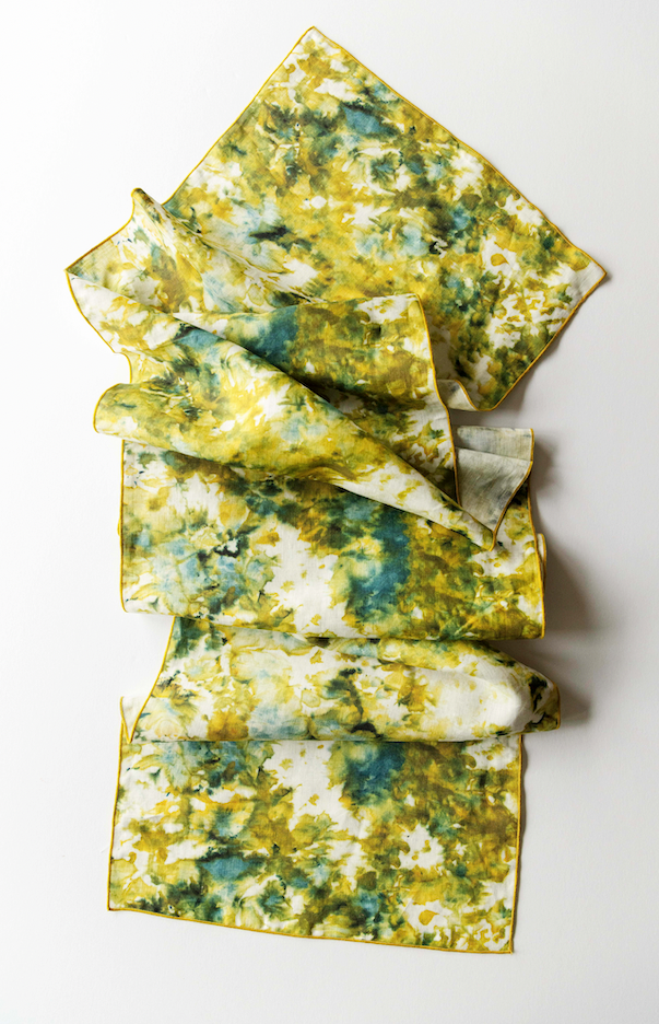 Hand-Painted Green Marble Linen Table Runner, alternate view