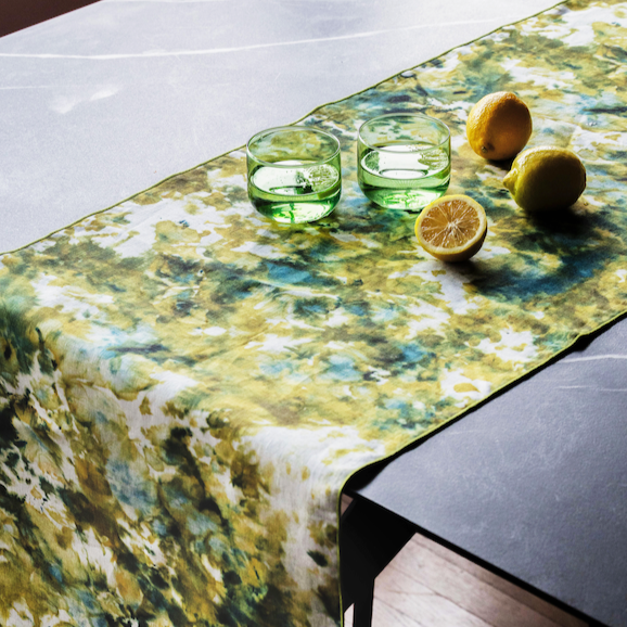 Hand-Painted Green Marble Linen Table Runner