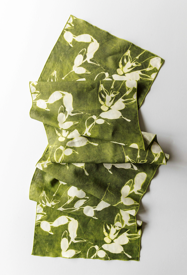 Porto Print Olive Linen Table Runner, detail view