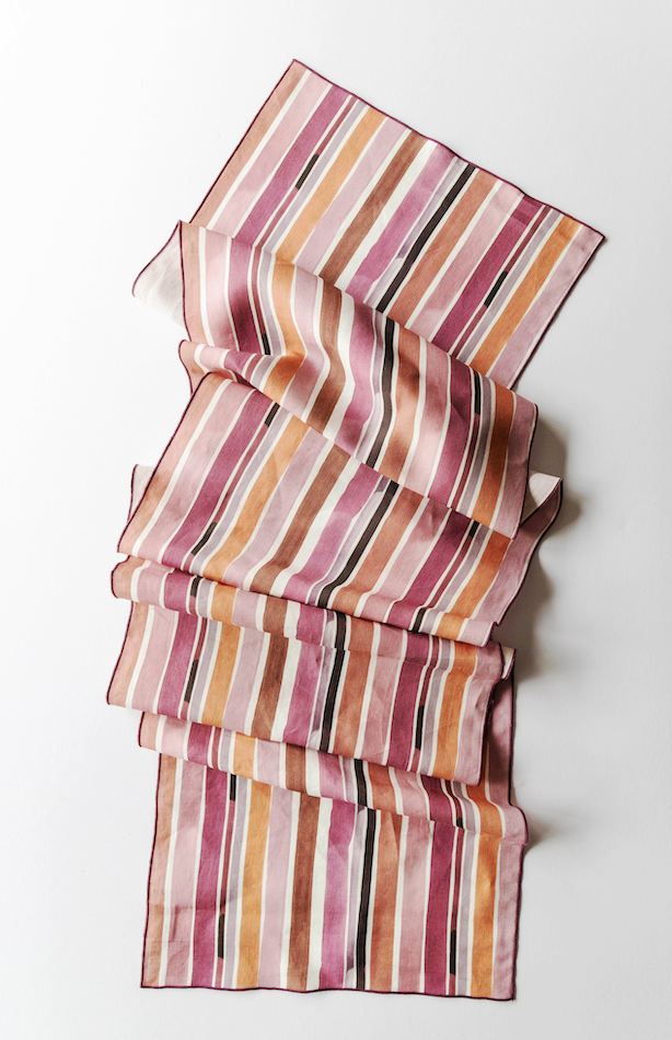 Hand-Painted Lisbon Stripe Linen Table Runner, detail view
