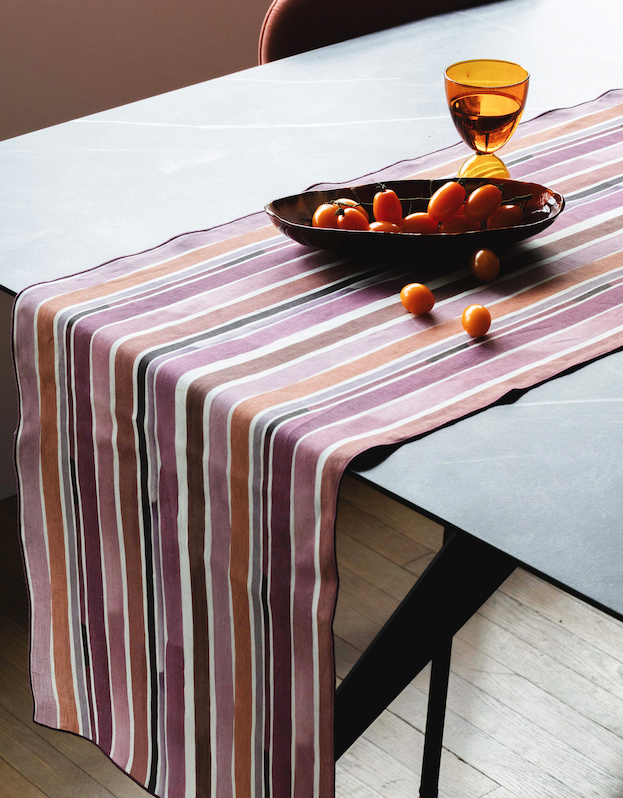 Hand-Painted Lisbon Stripe Linen Table Runner