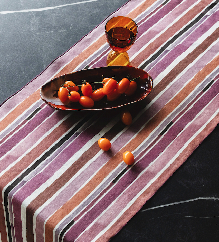 Hand-Painted Lisbon Stripe Linen Table Runner, alternate view