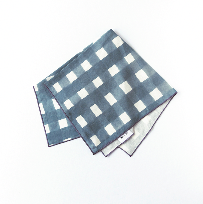 Blue Cross-Hatch Linen Dinner Napkin