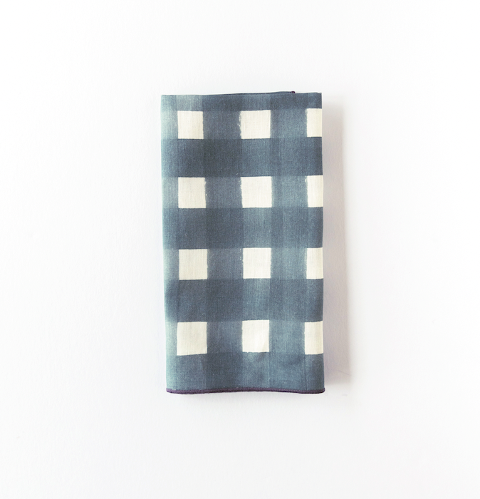 Blue Cross-Hatch Linen Dinner Napkin, alternate view