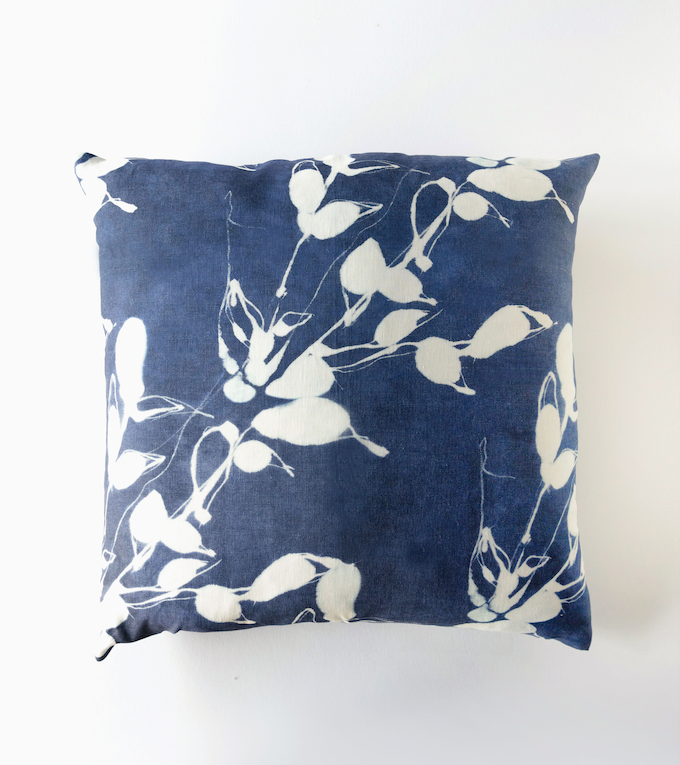 Porto Print Indigo Linen Throw Pillow