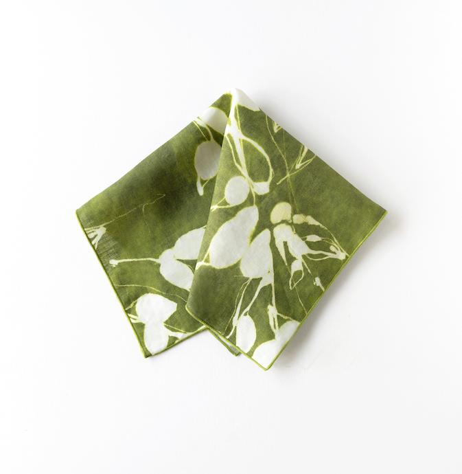 Porto Print Olive Linen Dinner Napkin