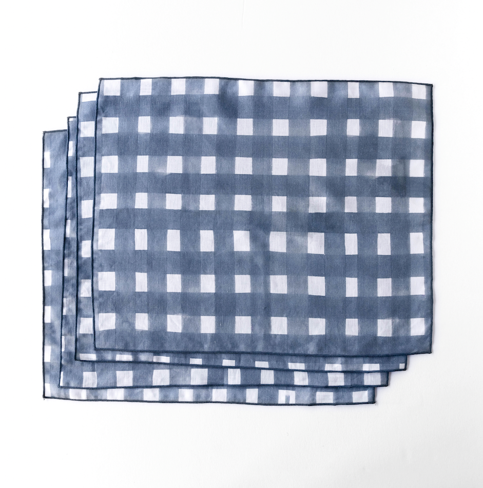 Blue Cross-Hatch Linen Placemat, alternate view