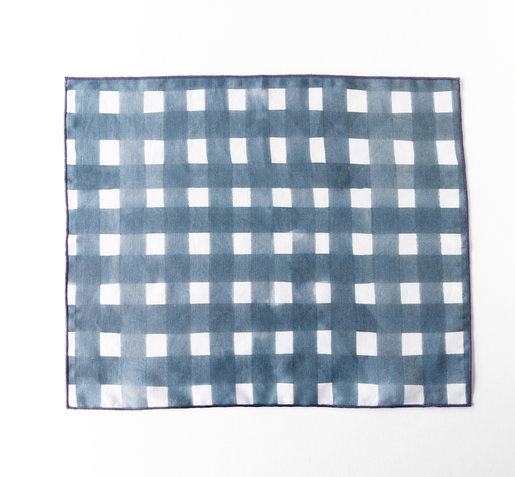 Blue Cross-Hatch Linen Placemat, detail view