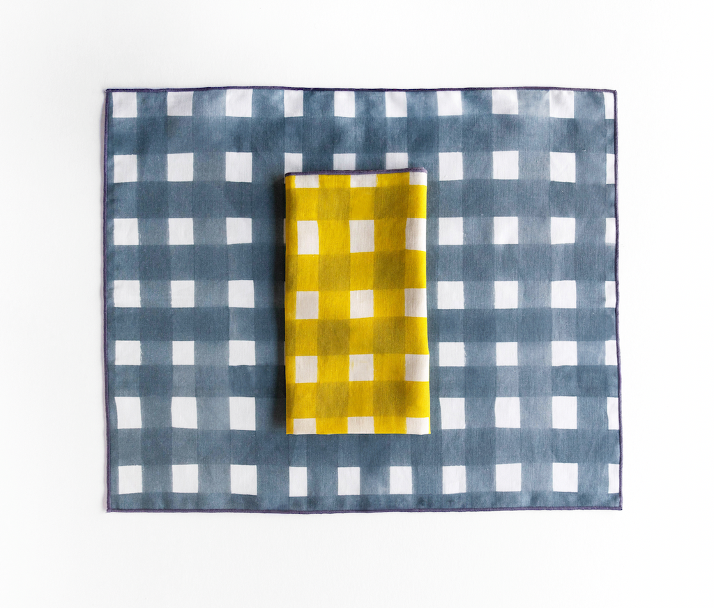 Blue Cross-Hatch Linen Placemat, another angle