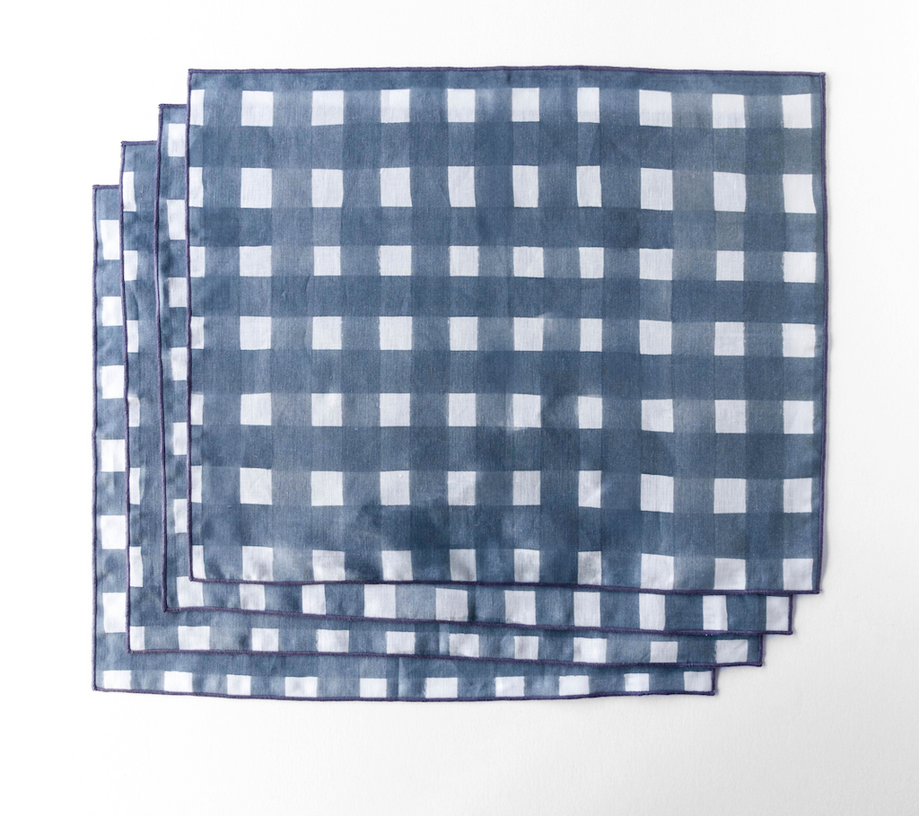 Blue Cross-Hatch Linen Placemat, view 5