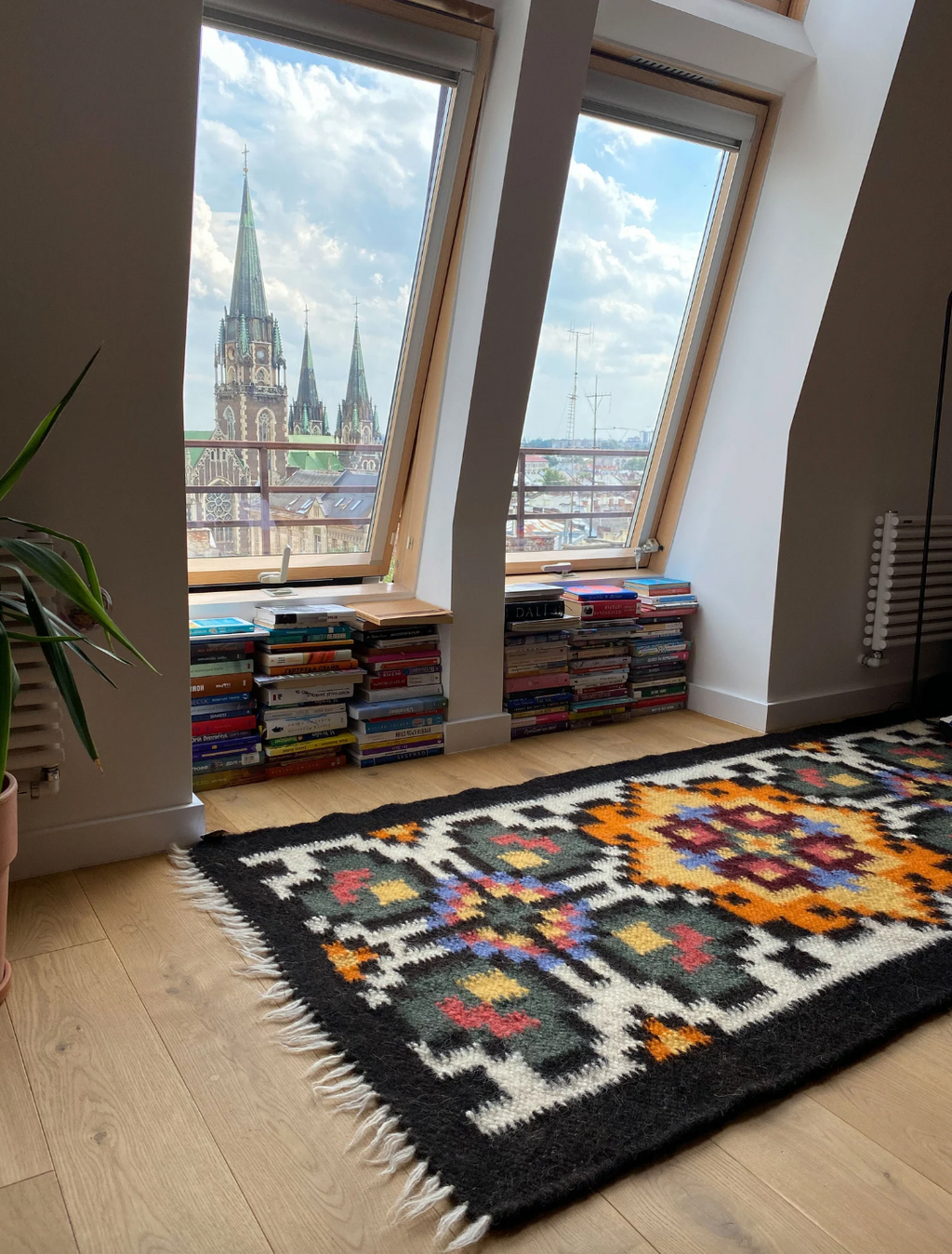 Handwoven Wool Runner, Carpathian Pattern, detail view