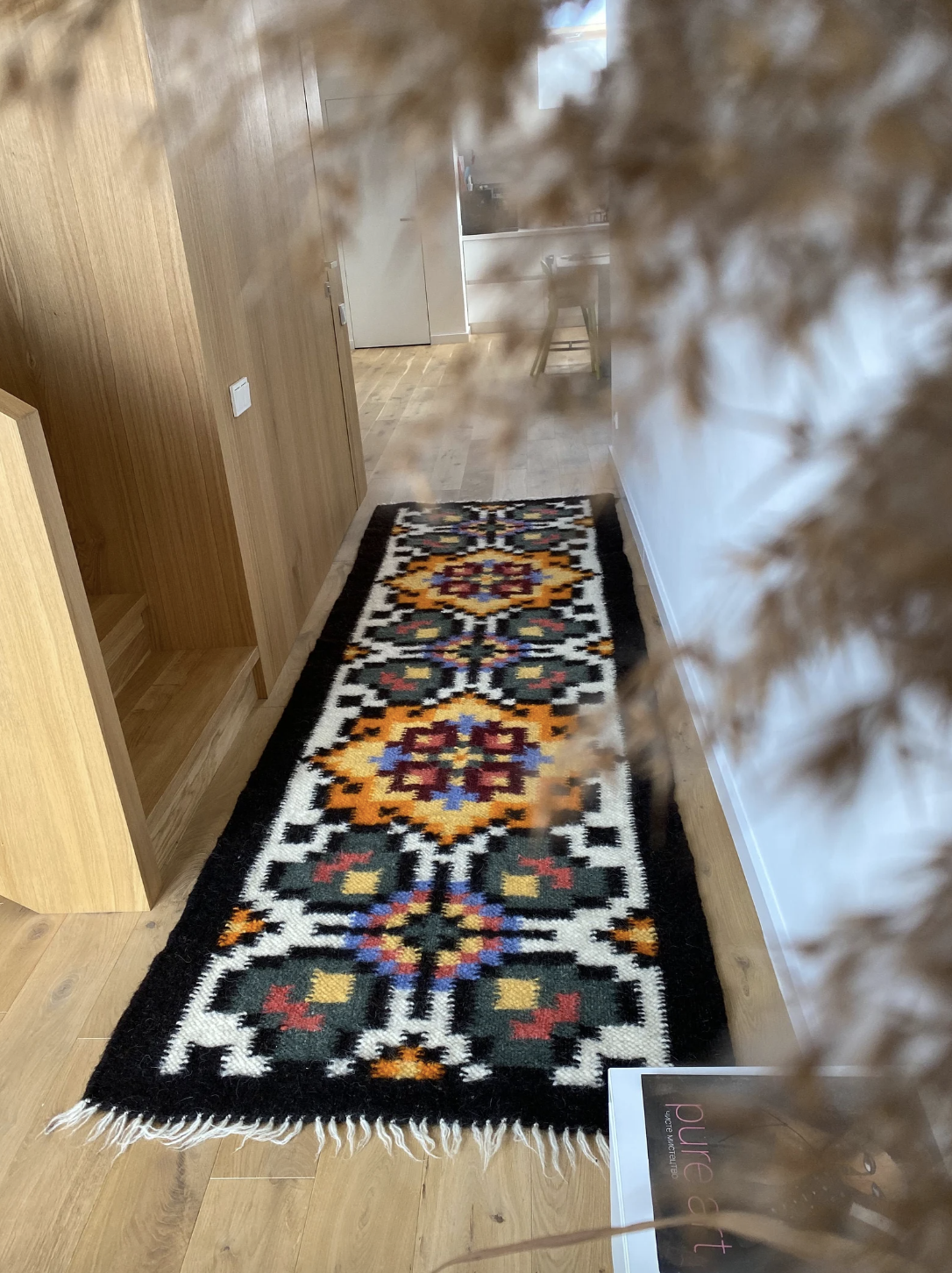 Handwoven Wool Runner, Carpathian Pattern, another angle