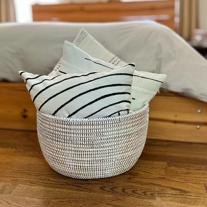 White Oval Handwoven Basket, alternate view