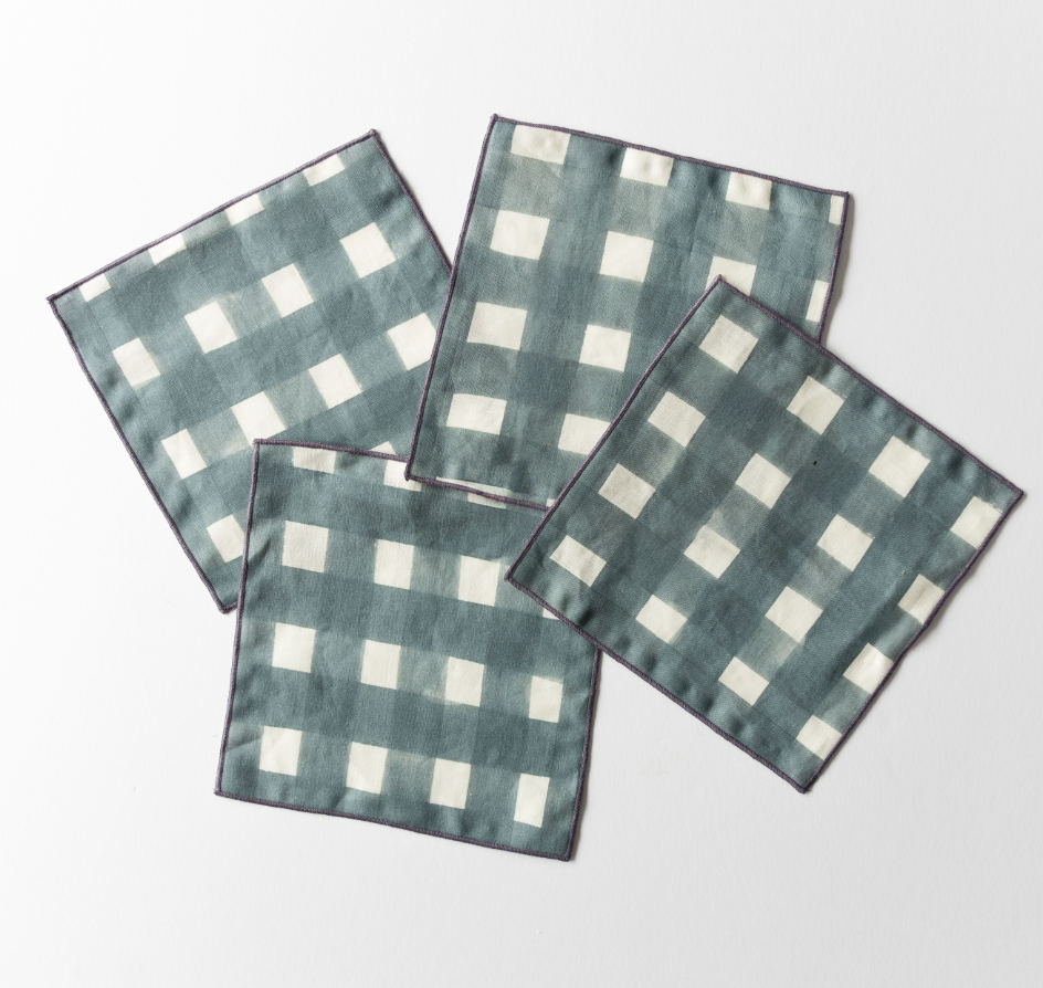 Blue Cross-Hatch Linen Napkins, Set of 4, alternate view