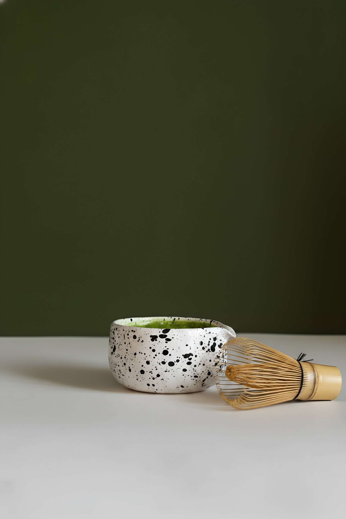 Handmade Matcha Bowl, Speckled or Stroked, detail view