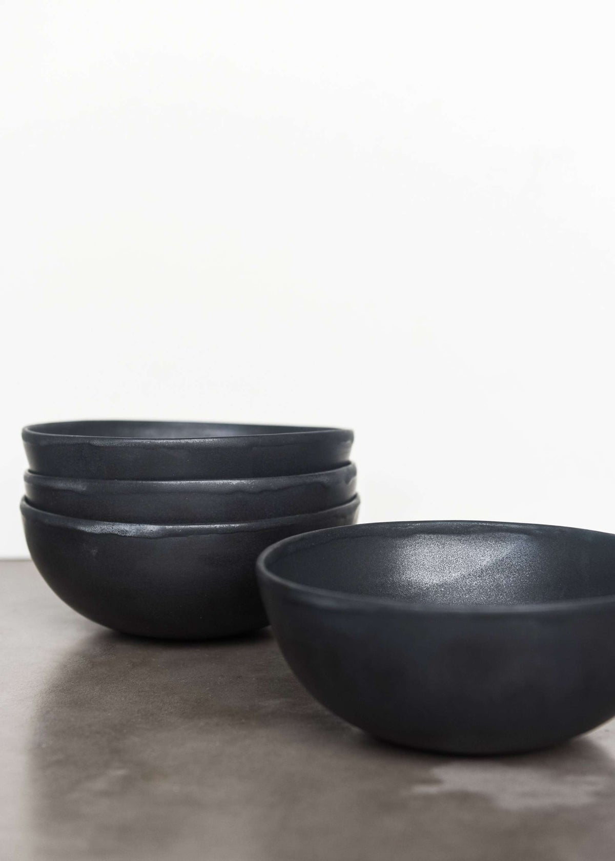 Black Matte Stoneware Bowl, detail view
