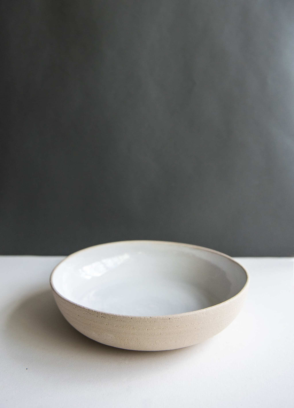 White Glazed Stoneware Pasta Bowl, alternate view