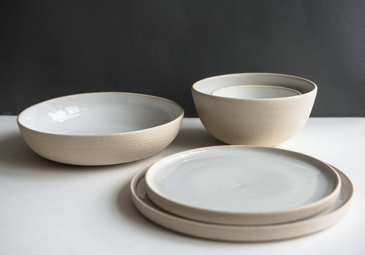 White Glazed Stoneware Pasta Bowl, view 6