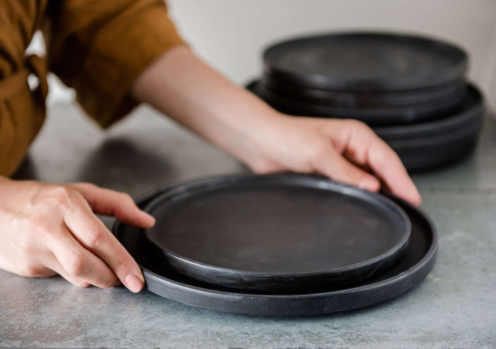 Black Matte Stoneware Dinner Plate, alternate view