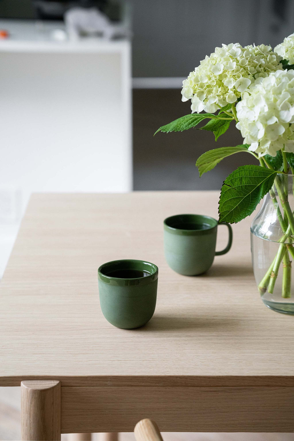 Handmade Porcelain Coffee Cup, Green, detail view