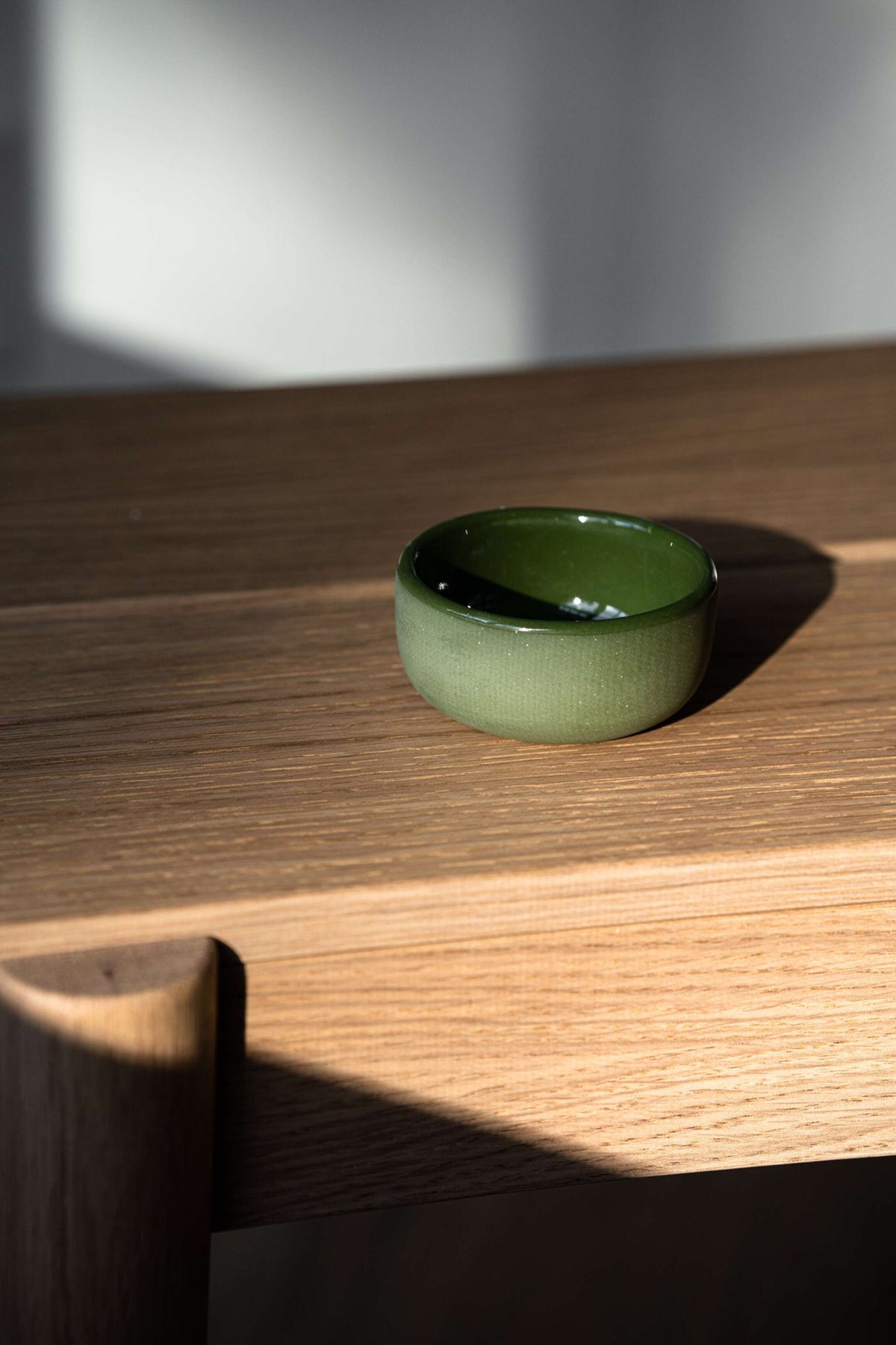 Handmade Porcelain Sauce Bowl, Green, detail view