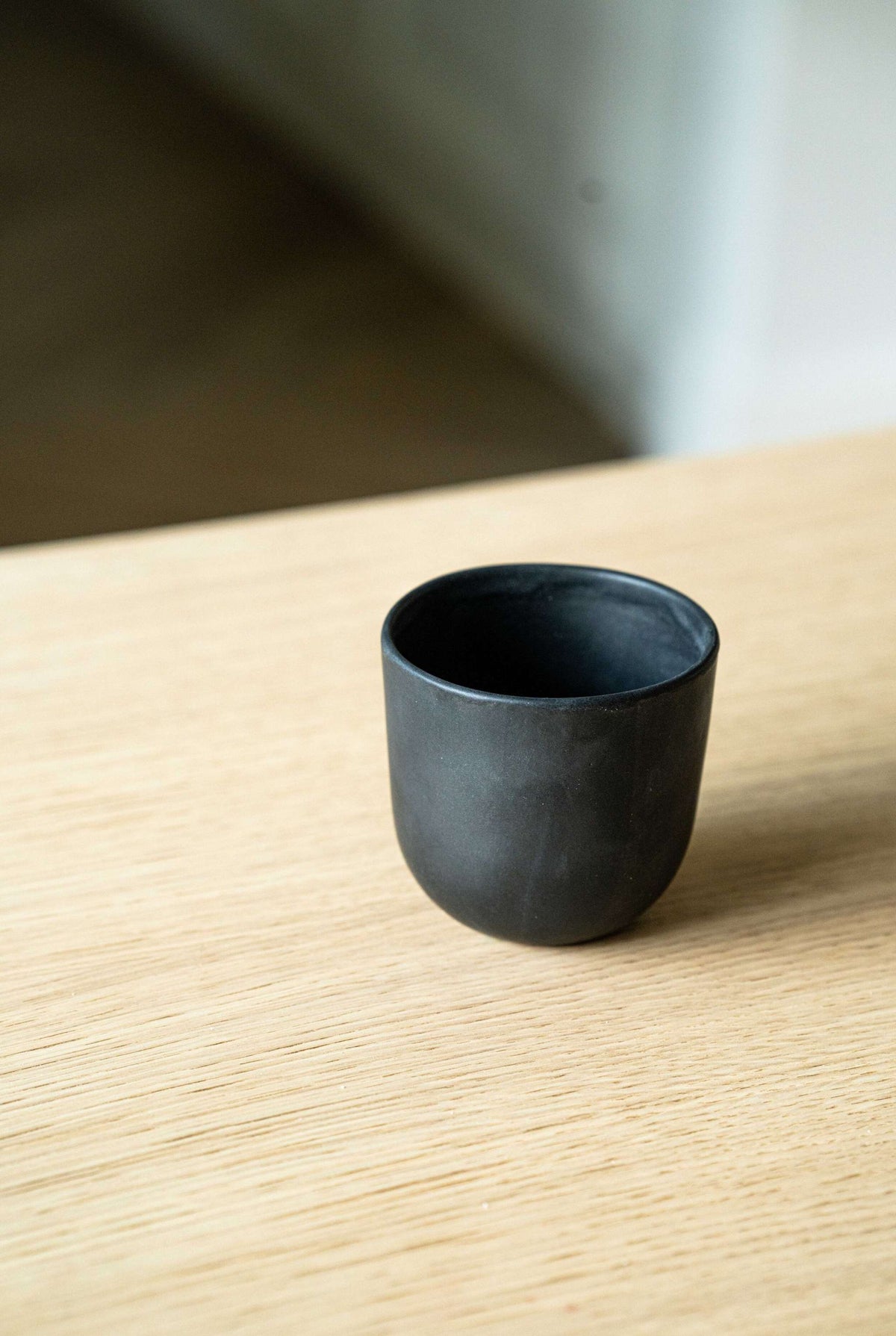 Black Matte Stoneware Cup, detail view