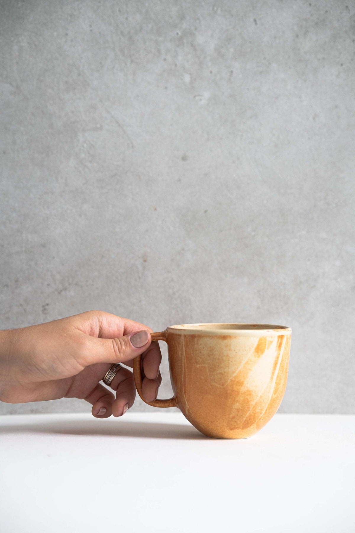 Beige Stoneware Coffee Mug, detail view