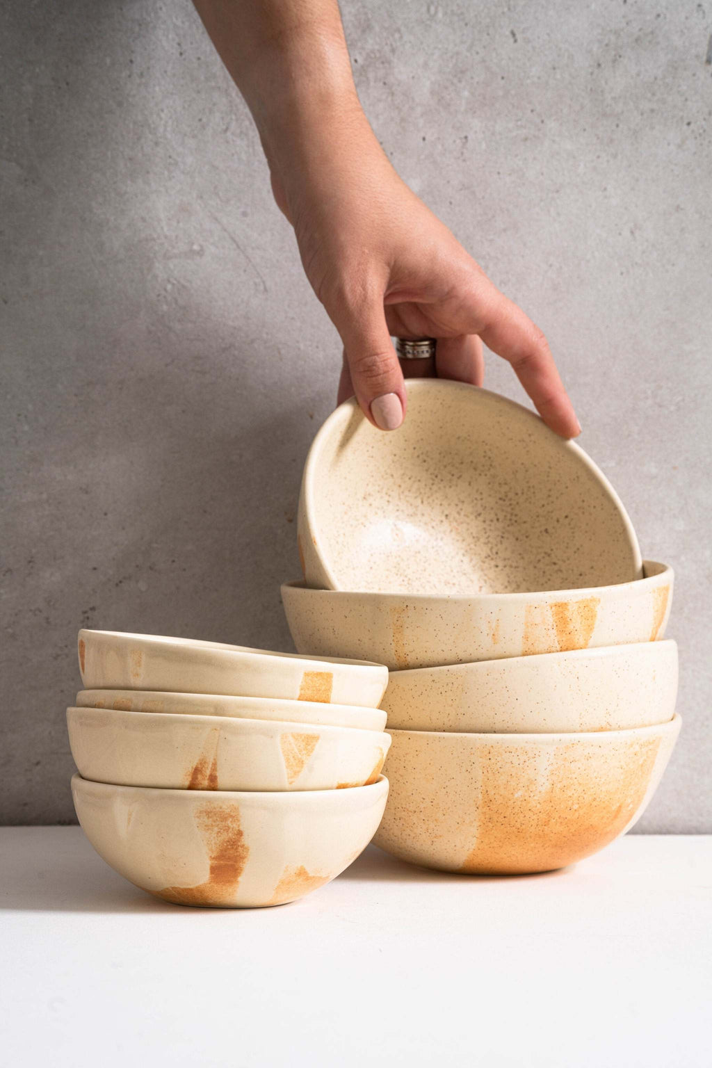 Beige Matte Stoneware Bowl, detail view