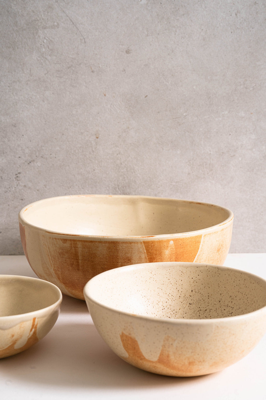 Beige Matte Salad Serving Bowl, another angle