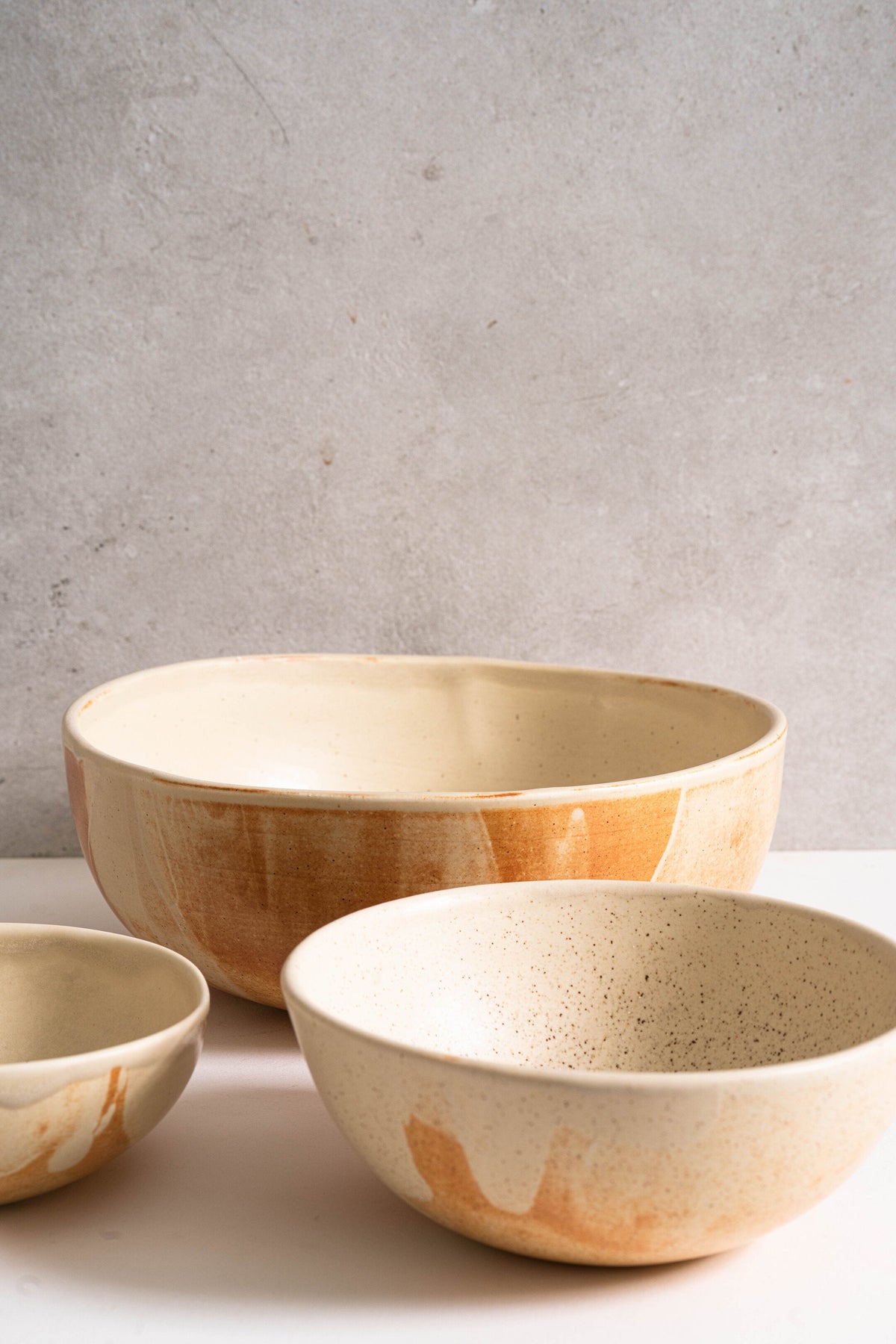 Beige Matte Salad Serving Bowl, another angle