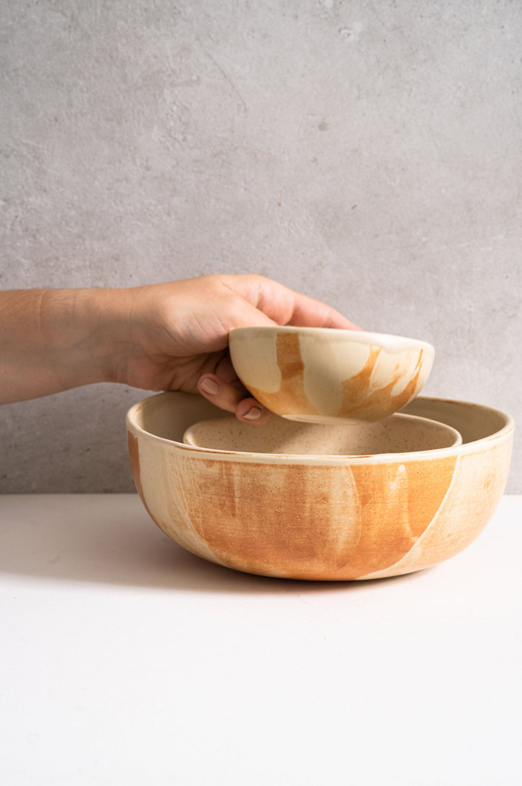 Beige Matte Salad Serving Bowl, view 6