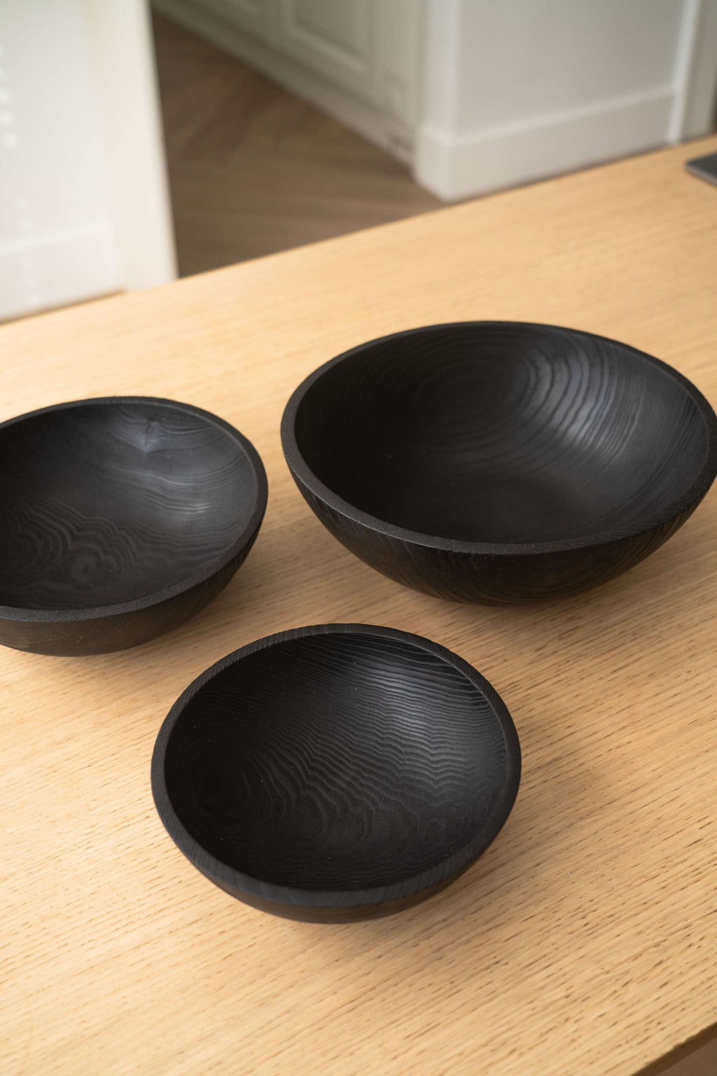 Charred Wood Salad Bowl Set