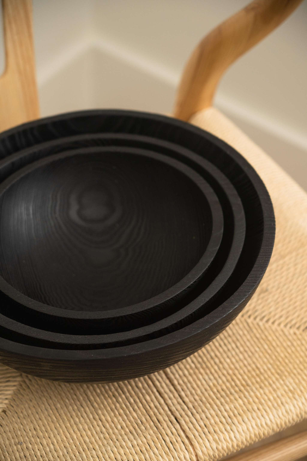 Charred Wood Salad Bowl Set, detail view