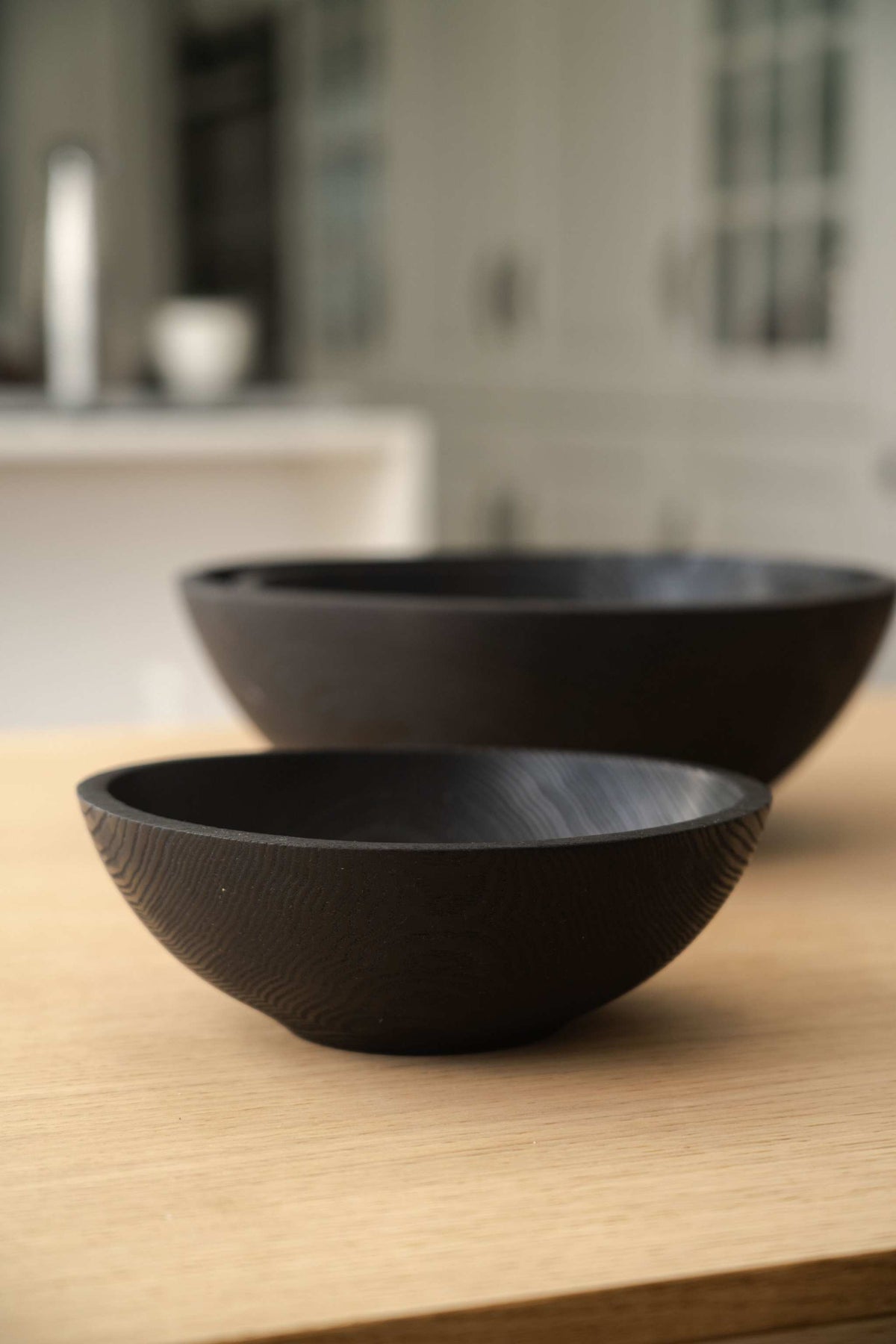 Charred Wood Salad Bowl Set, another angle