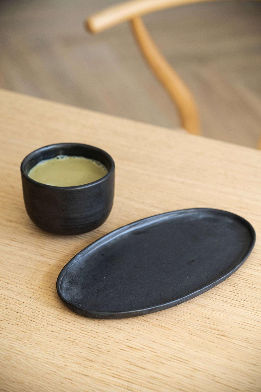 Black Matte Oval Serving Platter, detail view