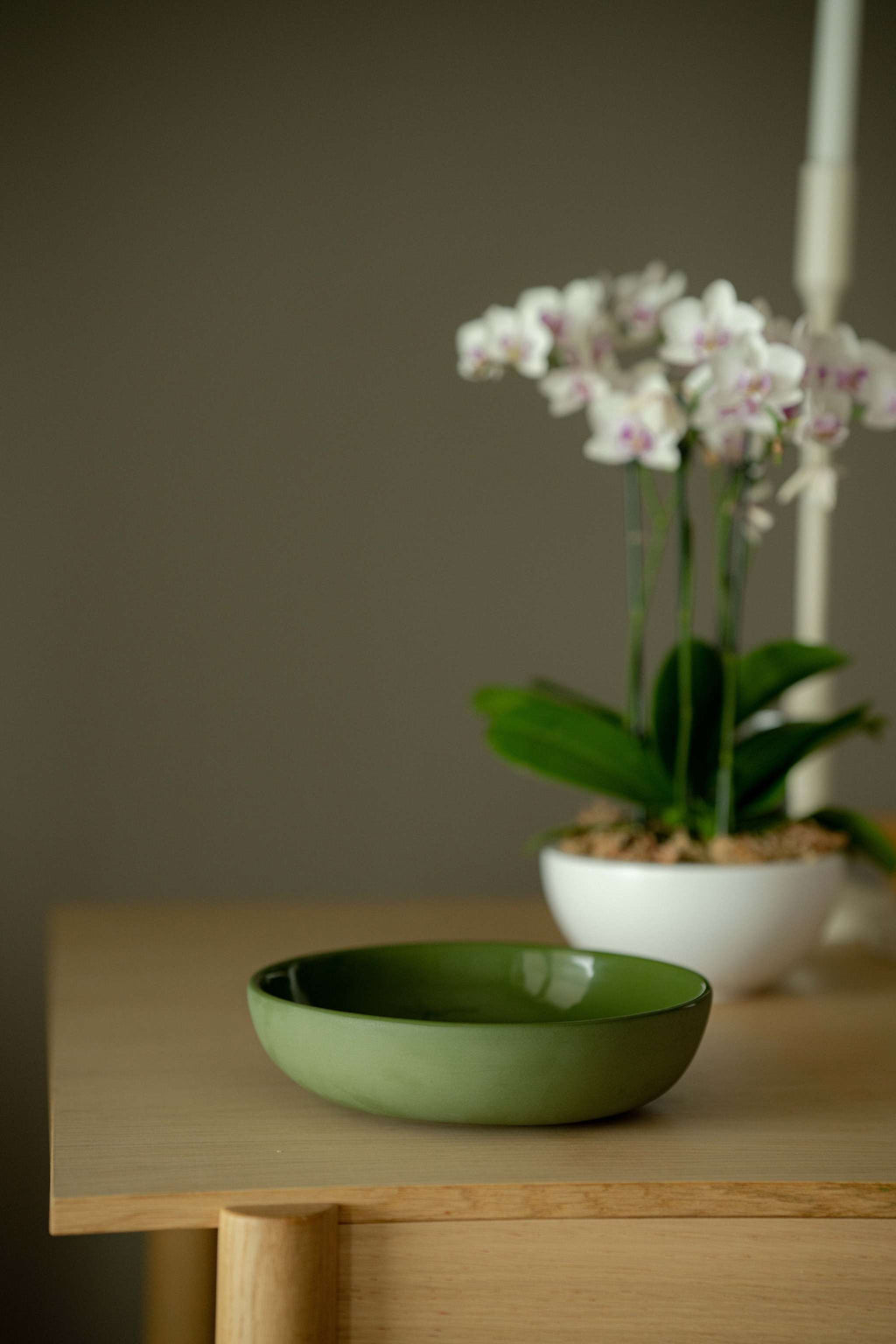 Handmade Porcelain Pasta Bowl, Green, another angle