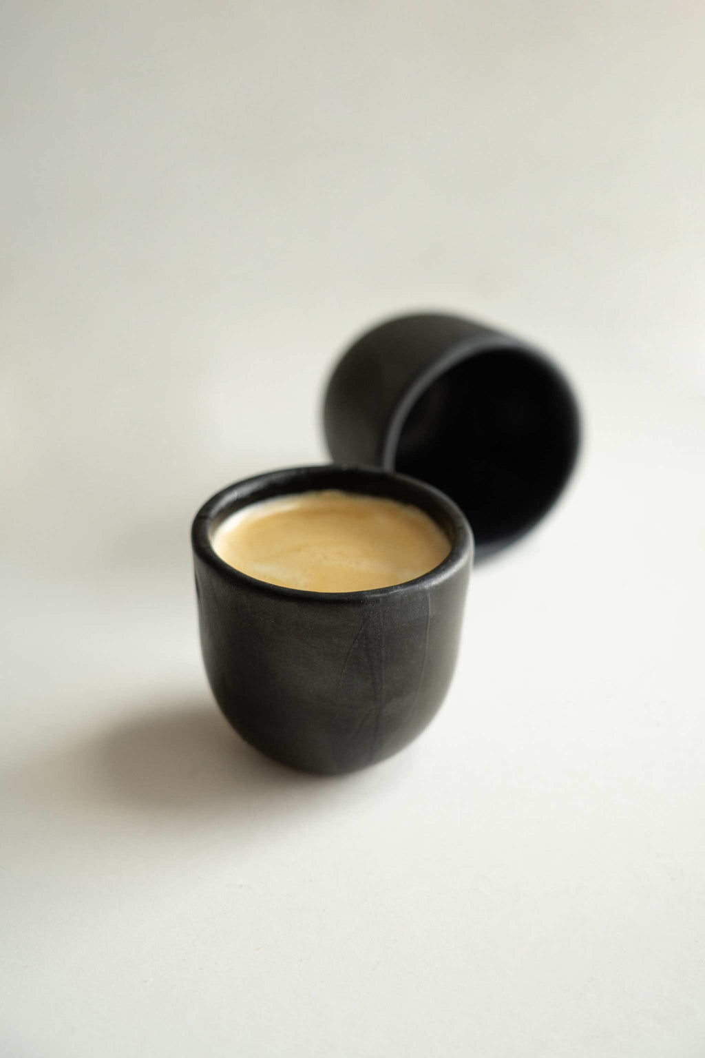 Black Matte Stoneware Espresso Cup, detail view