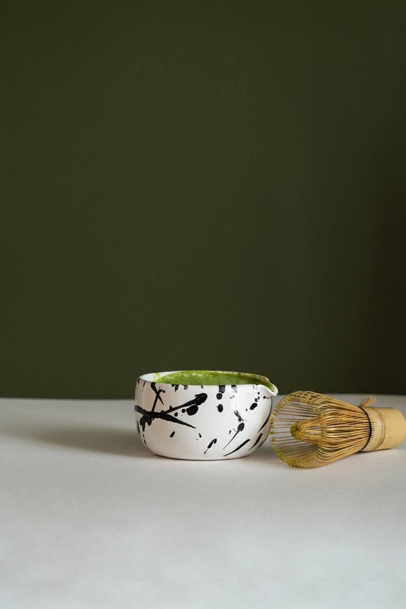 Handmade Matcha Bowl, Speckled or Stroked, another angle