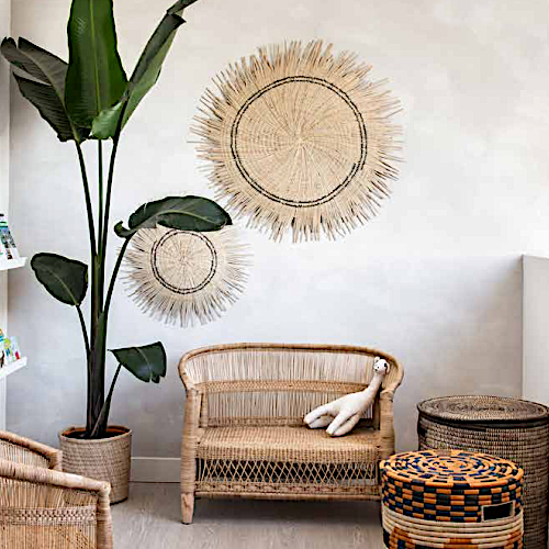 Natural Sun Circle Woven Wall Hanging, 36 in, another angle