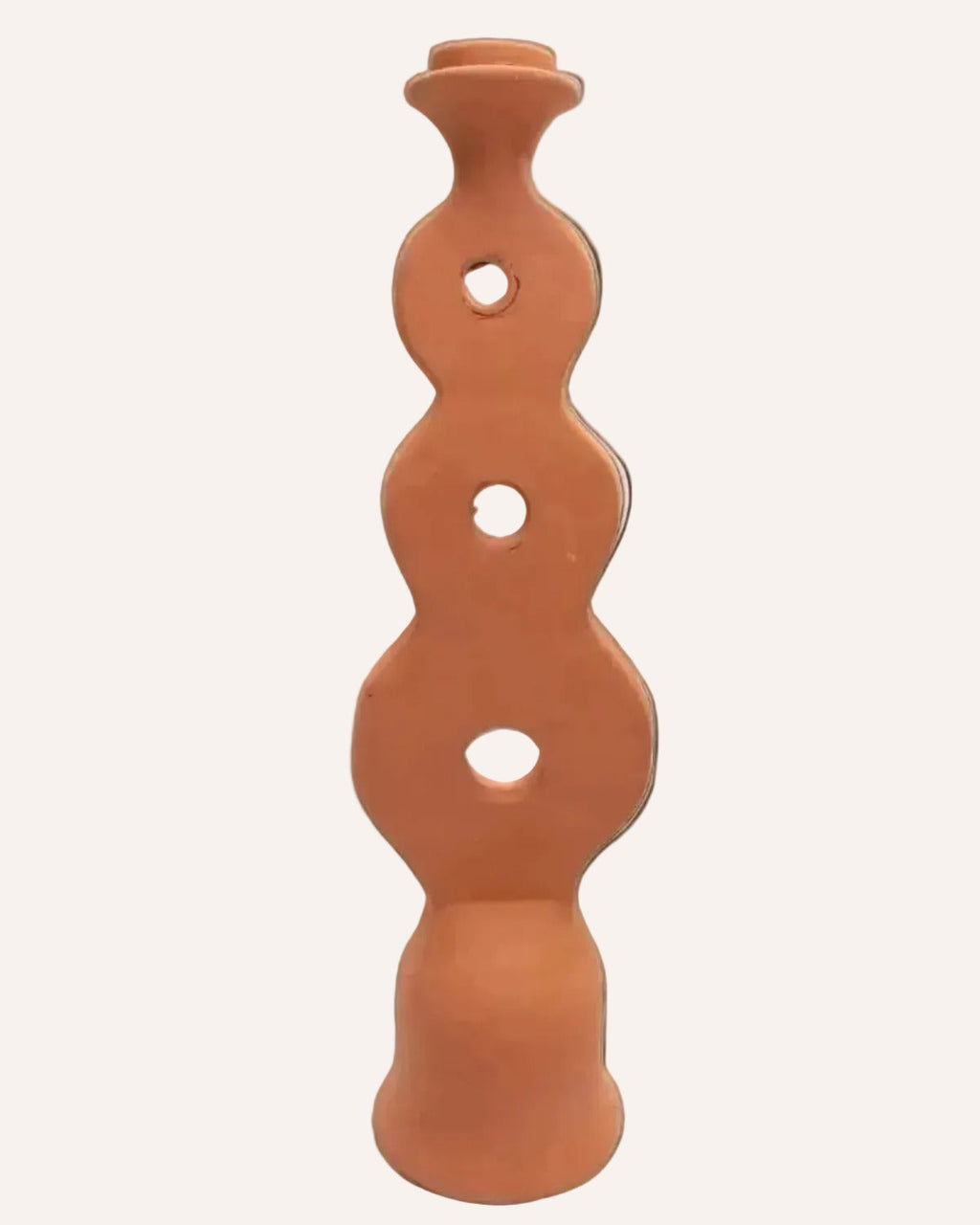 Sculptural Raw Terracotta Candle Holder, detail view