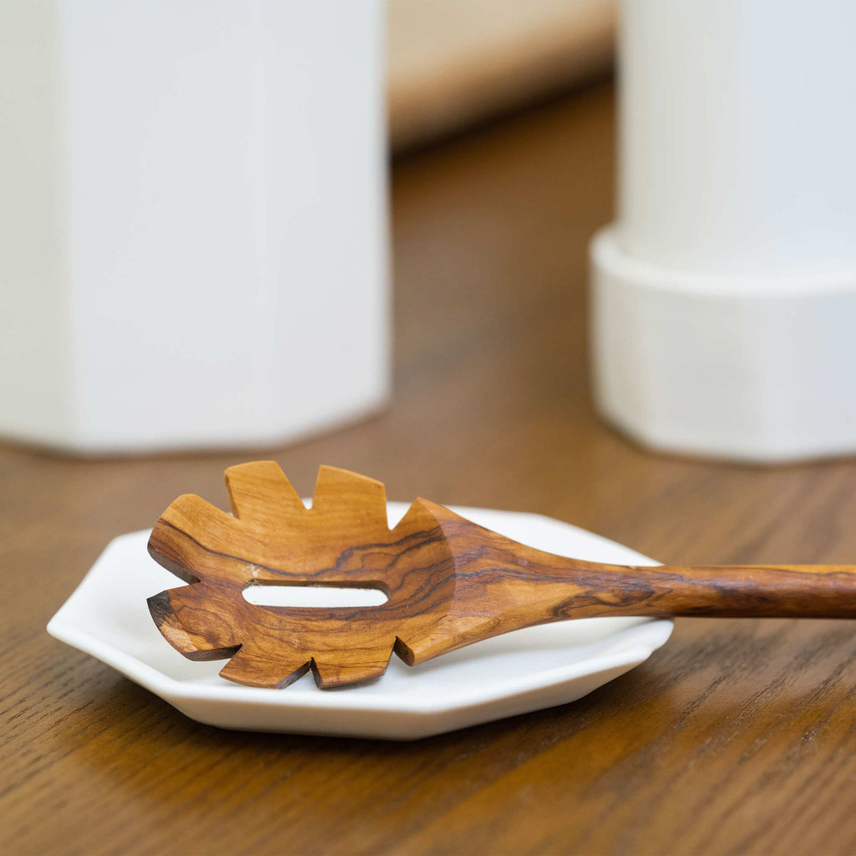 Octagonal Glazed Porcelain Spoon Rest pictured from a higher angle showing shape and proportions