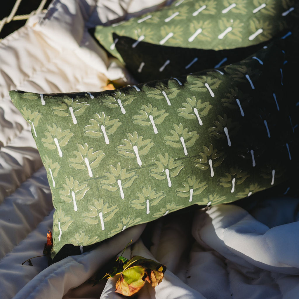 Zeenat Lumbar Pillow Cover, Chive, another angle