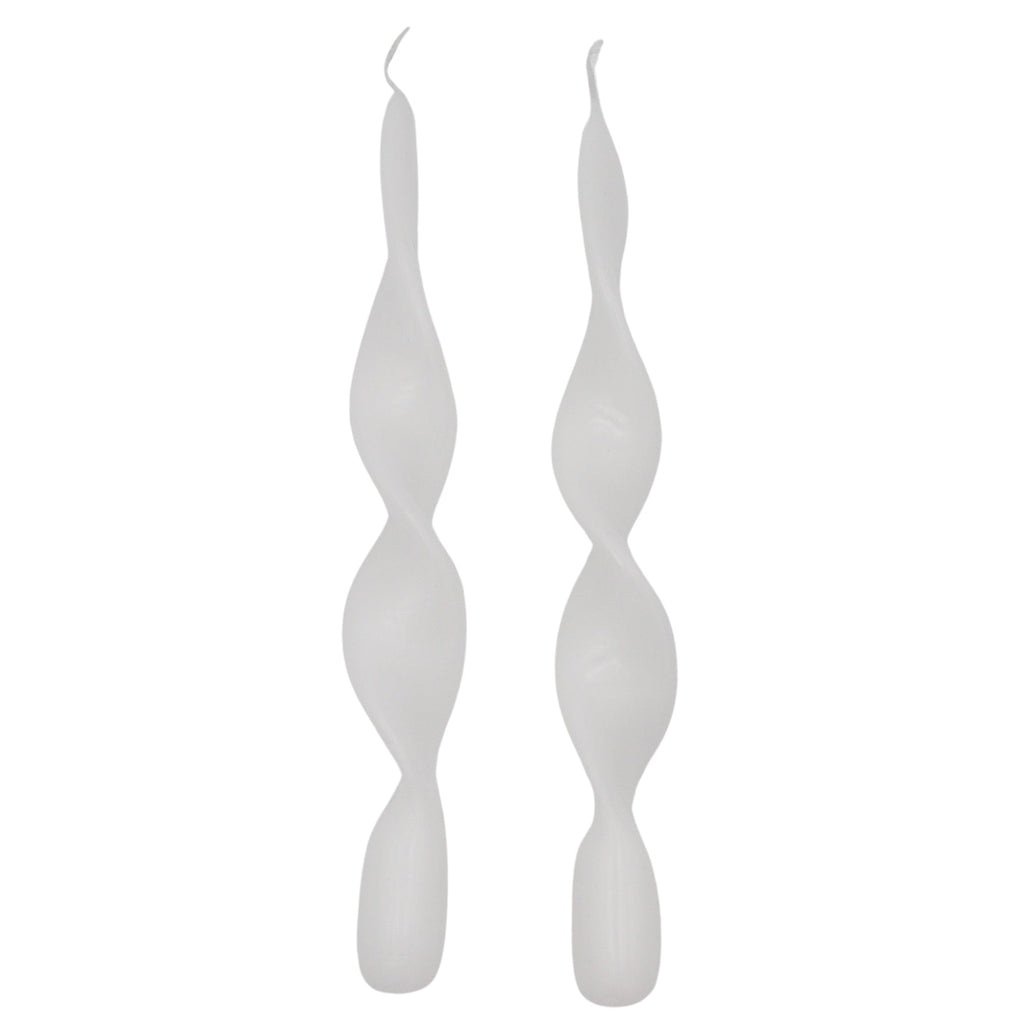 White Cotton Swirl Taper Candles, Pair, alternate view