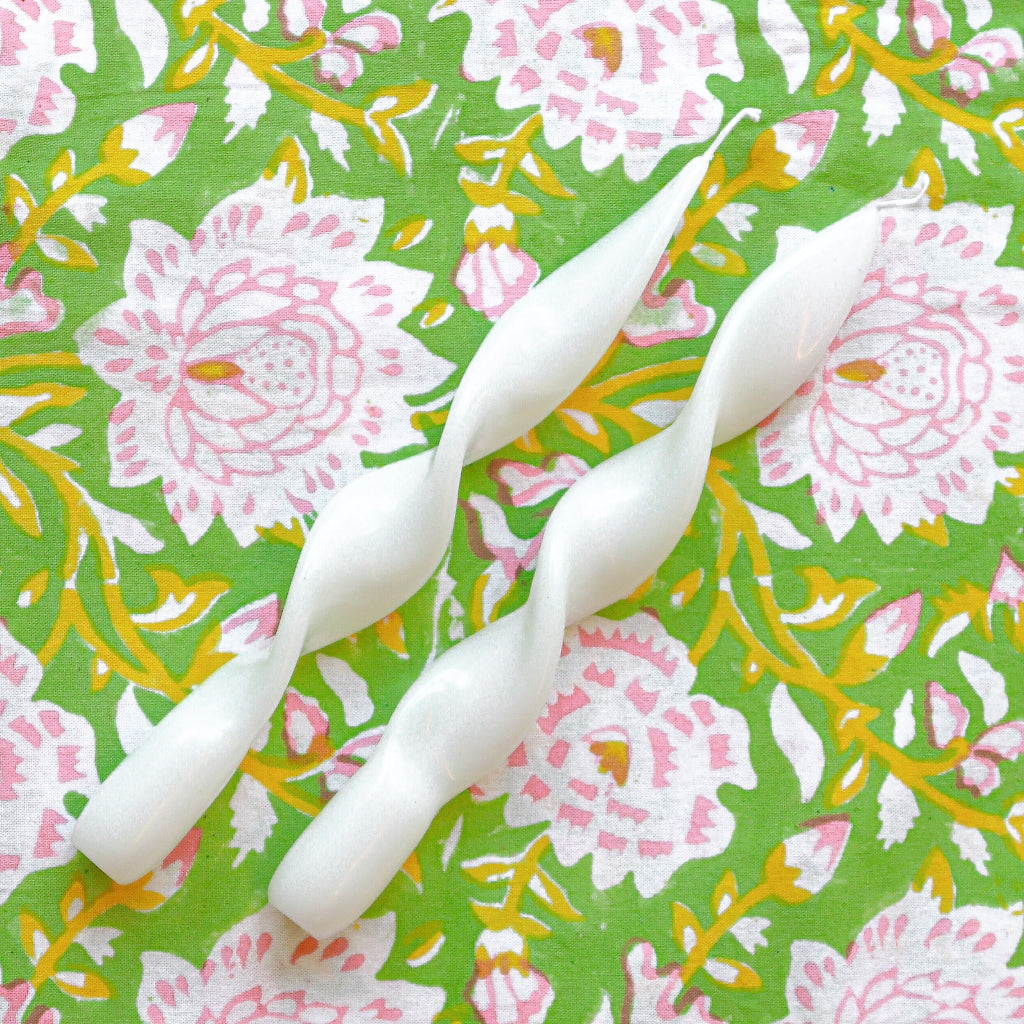 White Cotton Swirl Taper Candles, Pair, view 5